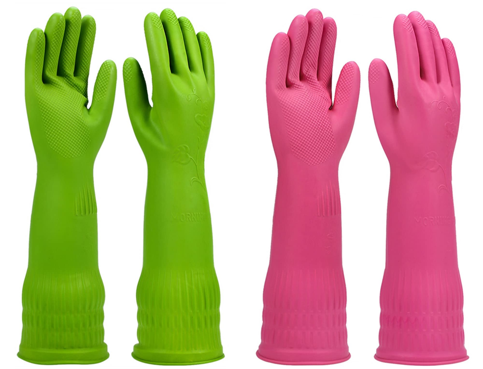 Durable IUCGE Kitchen Gloves 2 Pairs Long Rubber Cleaning Dishwashing