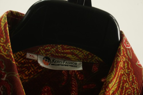 Camicia Vintage Batik Keris Cotone Processo Cera Uomo XL Rosso Floreale Geo Bottoni - Foto 4 di 8