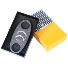 Galiner Silver Stainless Steel Double Blades Scissor Cigar Cutter Knife Gift Box