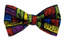 Men's Musical Notes Pre Tied Novelty Bow Tie Red Gold Music Themed Fun Occasions
