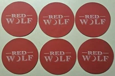 Red Wolf Beer 6 Piece Rubber Vehicle Coaster Set Red Reusable & Washable PB60