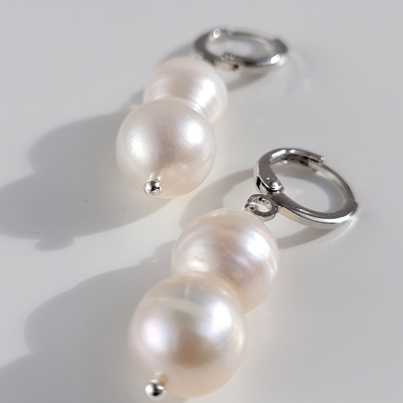 Boucles d'oreilles perles de culture d'eau douce #1473-02 en or blanc véritable