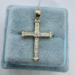 Authentic 0.28 Ct Round Cut Moissanite Catholic Cross Pendant 14k Yellow Gold Plated 18"