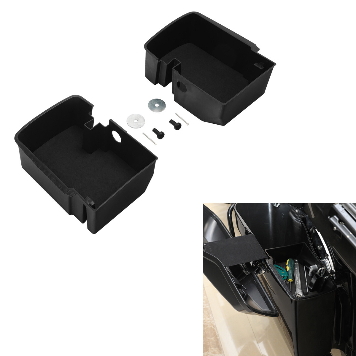 Pair Hard Saddlebag Tray Organizer Fit For Harley Street Road Glide King 2014-Up