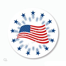 48 USA AMERICAN FLAG STARS LABELS SCRAPBOOK STICKERS 1.2" ROUND USA STICKERS