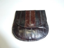 EEL Skin Leather Womens COIN BIFOLD Mini Wallet BROWN