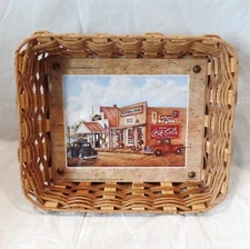 Vintage Basket w/ Coca-Cola General Store Mercantile Bank Art  under Glass 1997