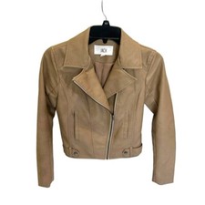 Jack Women’s Designer Leather Moto Jacket In Tan Size Xs