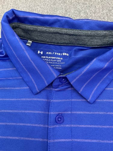 Under Armour Loose The Playoff Polo Performance Shirt Mens XXL Blue Stripe Golf - Picture 9 of 17