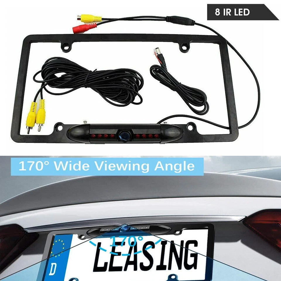 Car Rear View Backup Camera 8 IR Night Vision US License Plate Frame CMOS 170° Foto 2 de 4