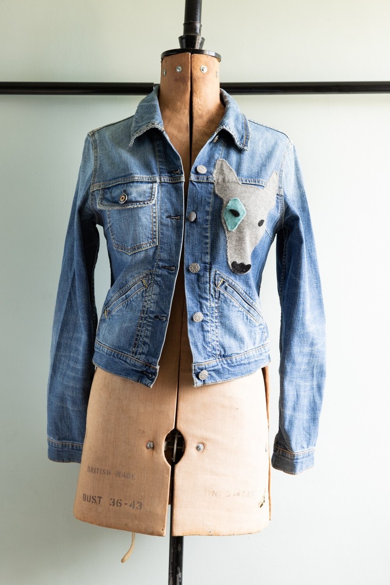 Rare 'Fake London Genius' Denim Jacket with Cashmere Dog Detail