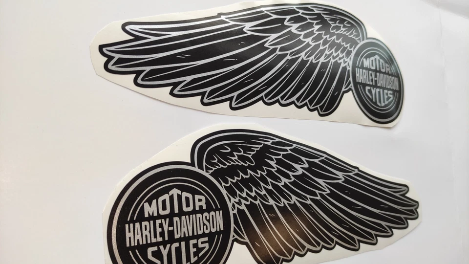 Harley Davidson black silver wings tank decal sticker set of 2 9.85x3,55" 25x9cm - Image 3 of 4