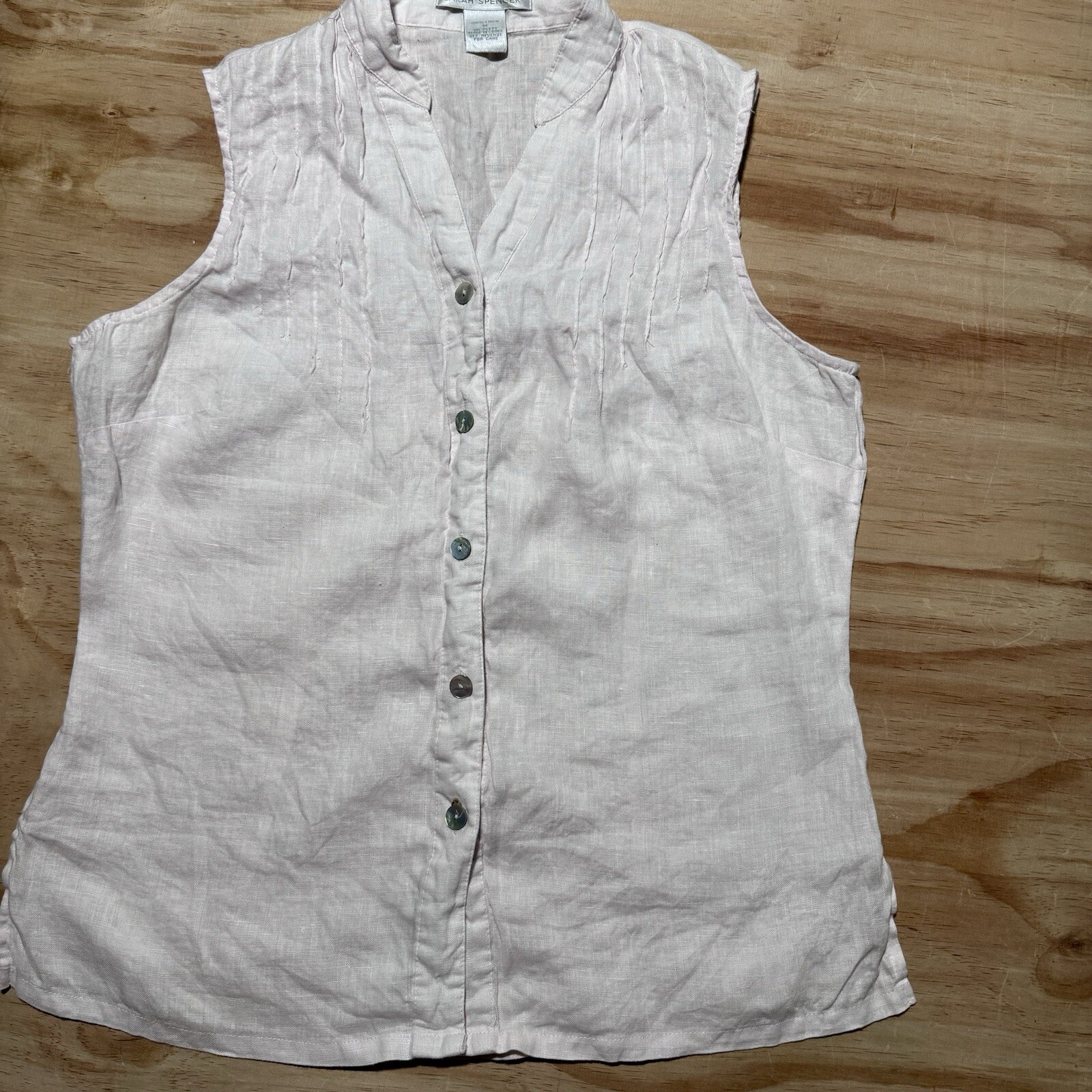 Sarah Spencer Peach Sleeveless Linen Button Front Blouse Size M Fairy Vest Top