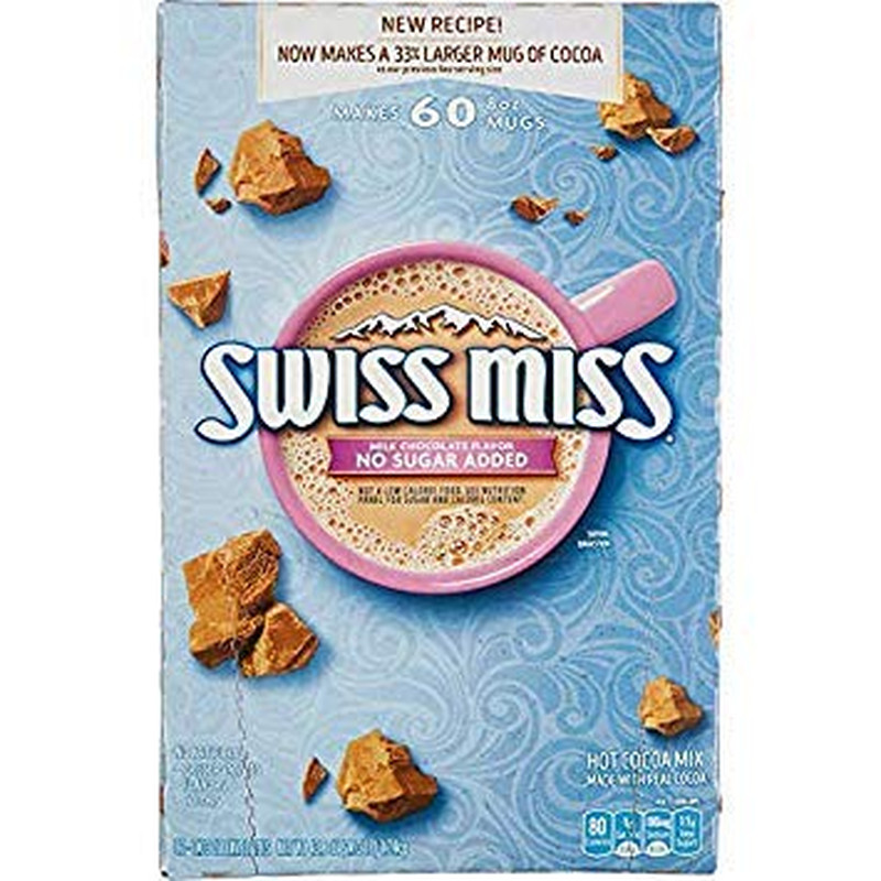 Swiss Miss No Sugar Added Hot Cocoa Mix, Milk Chocolate, 60 Count Envelopes, 0.7