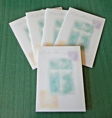 Package of 5 EASTER BLESSINGS Cross Greeting Cards w/Envelopes - 5.75'' x 4'' -NOS