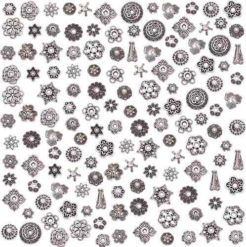 270Pcs Antique Silver Metal Spacer Bead Caps for Bracelet Earrings Necklace Maki