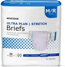 McKesson Ultra Plus Stretch Adult Brief, Tab Closure Medium, Bag of 20