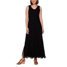 Isaac Mizrahi Live Black Scallop Lace Sheath Maxi Dress XXS