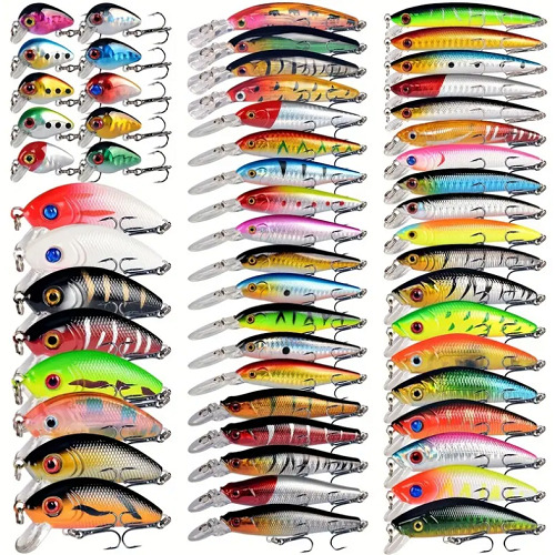 56pcs/set Lot Mixed Bionic Fishing Lures Minnow Hard Artificial Bait Crankbait