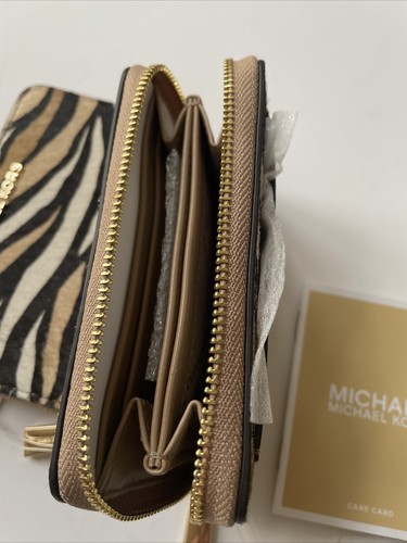 MICHAEL Kors Camel Multi Jet Set Small Zip Coin & Card Cases CalfHair Wallet New - Picture 9 of 11