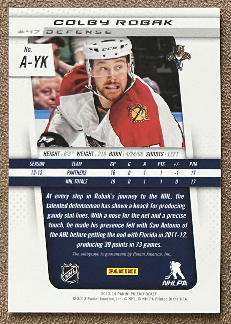 ※⭐️ Colby Robak 2013-14 Panini Prizm Autograph #A-YK Florida