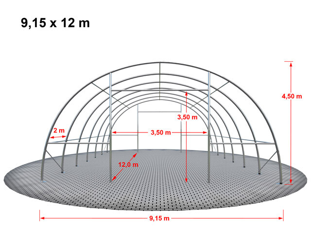 Rundbogenhalle 9,15m x 12m Lagerzelt Zelthalle Höhe 4,5 m grauPVC