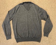 TM LEWIN Mens Jumper Grey Pure Merino Wool V-neck pullover knit size XL