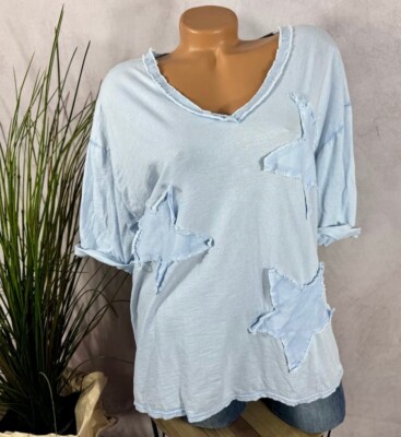 NEU  SOMMER VNeck TShirt Top Italy Sterne STARS Patches HELLBLAU 38 40 42