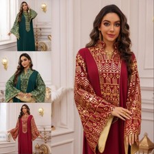 African Ethnic Style Women Modest Sequins Kaftan Dress Party Abaya Maxi Robe