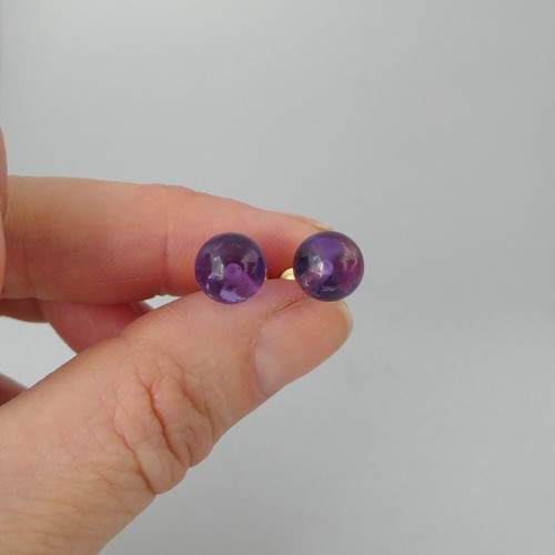 Luminous Purple Amethyst 8mm Bead Stud Earrings in 9ct Gold - Foto 7 di 8