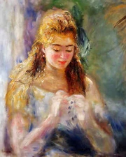 A Needlewoman Painting by Pierre-Auguste Renoir 8x10" Art Print (High Quality)