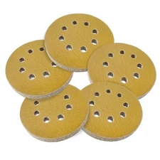 200PCS 5 In 8 Hole Gold Sanding Disc Hook Loop100 Grit for Random Orbital Sander