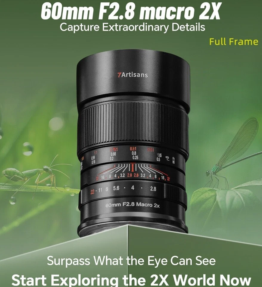 7Artisans 60mm F2.8 Macro 2X Full Frame Lens For Canon R Nikon Z Sony E Mount - Image 2 of 4