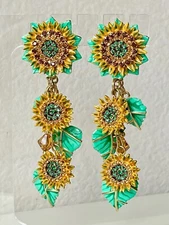Lunch at the Ritz "Sunflowers" Pierced Earrings Runway/Statement Dangle w/Card