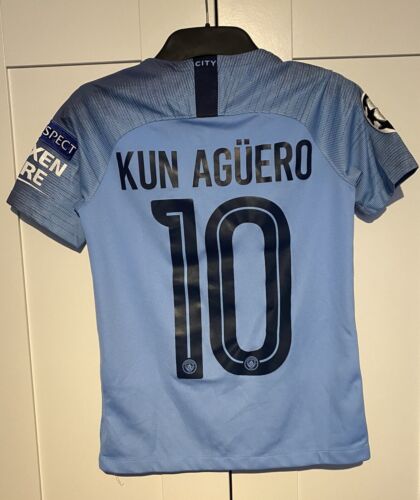 Nike Manchester City Kun Agüero 10 2018/19 Home Football Shirt Champions League - Picture 1 of 6