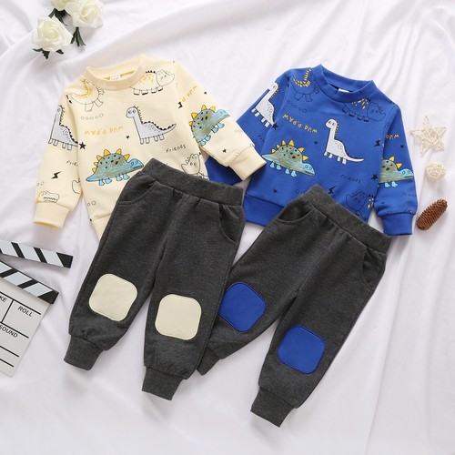 2PCS Newborn Baby Boy Dinosaur Sweatshirt Top Pants Tracksuit Set Clothes Outfit - Picture 2 of 25