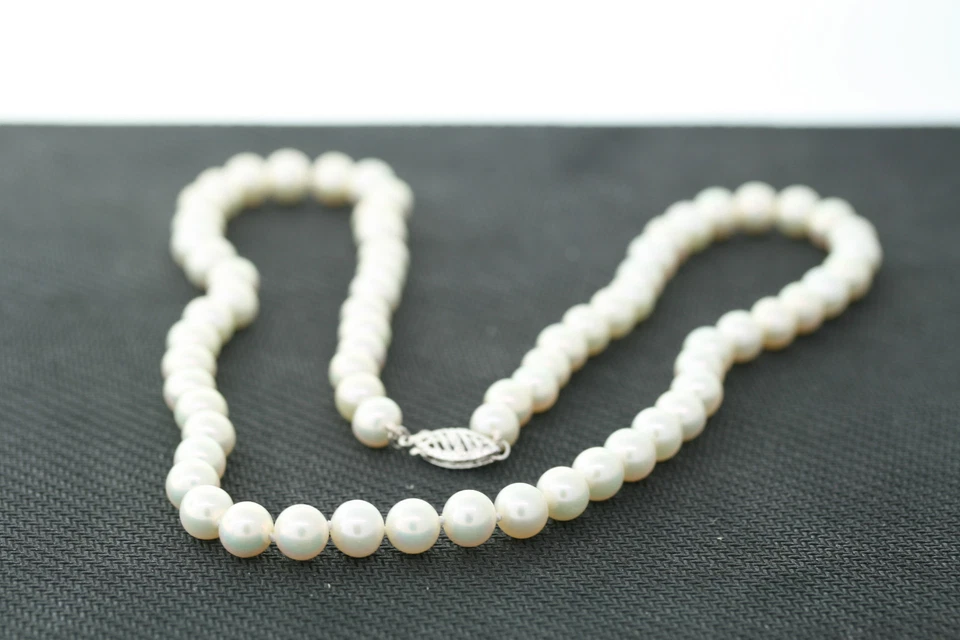 6.5-7mm Original Cultivada Agua Dulce Perla Blanca 14K Oro Blanco Collar 45.7cm - Imagen 3 de 4