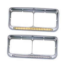 2x Chrome Headlight Bezels 12" Amber LED Light with Visor Amber LED Clear Lens