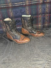 Larry Mahan leather embossed Western boots vintage 80s lace up boots Womens 6.5M