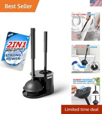 2in1 Toilet Brush and Plunger Set - Bathroom Bowl Holder Combo  21" Extended...