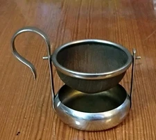 3" Vtg 2 Layer Swinging Handled Loose Tea Strainer & Drip Bowl Dish FREE US SHIP