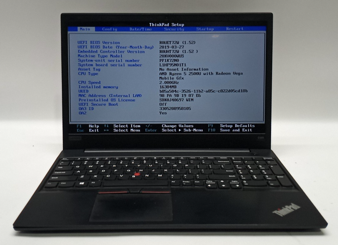 パソコン ThinkPad E585 Ryzen5 2500U SSD512GB RAM16GB FullHD Lenovo ThinkPad E585 AMD Ryzen 5 2500U 8GB RAM 256GB NVMe NO OS