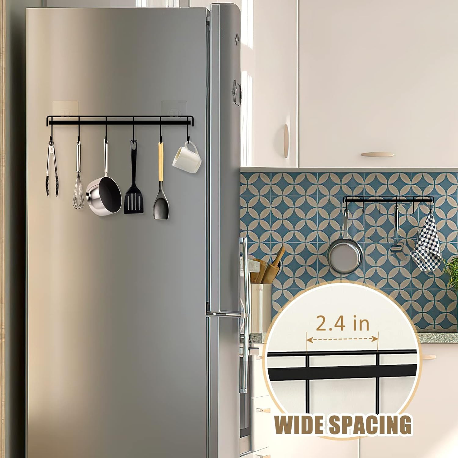 Kitchen Utensil Hanger, Adhesive Utensil Holder Wall Mount Kitchen Rack Rail wit