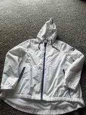 Tommy Hilfiger Womens L White Hooded Windbreaker Jacket Full Zip Red Navy Trim