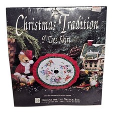 Christmas Cross-Stitch Kit Tradition 9 inch SNOWMEN Tree Skirt Vintage 1992