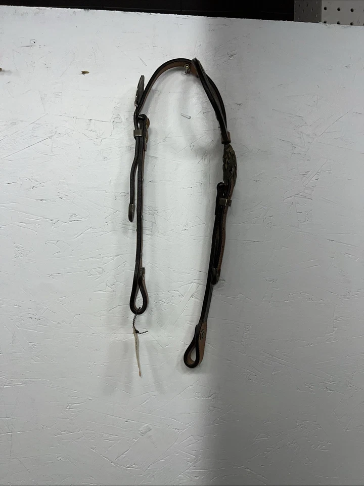 New Circle Y One Ear Leather Metal Plate Headstall #287-7107 U-37 - Image 2 of 4