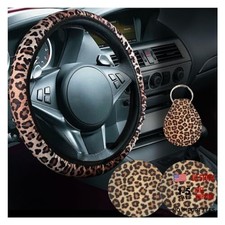 4pcs Cheetah Print Car Accessories Set Universal 14-15 Inch Steering Leopard 4pcs Cheetah Print Car Accessories Set Universal 14-15 Inch Steering Leopard