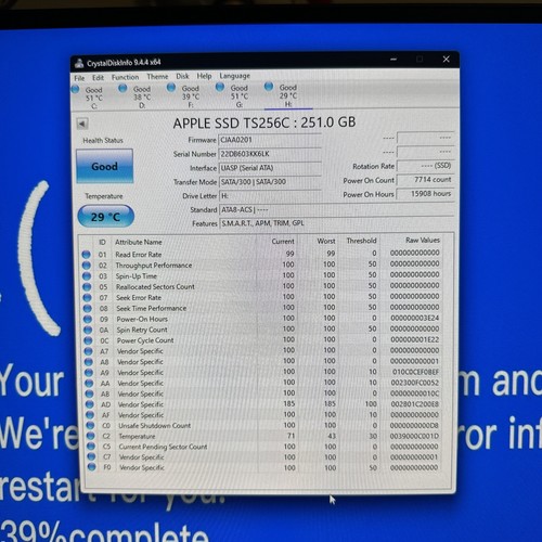 Toshiba THNSNC256GBSJ CJAA0202 Apple# 655-1653C 2.5" 256gb Sata SSD - Photo 3/3