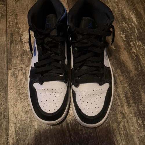 Used Air Jordan 1 Mid Black Blue White Size 9.5 US Men's - Picture 4 of 8