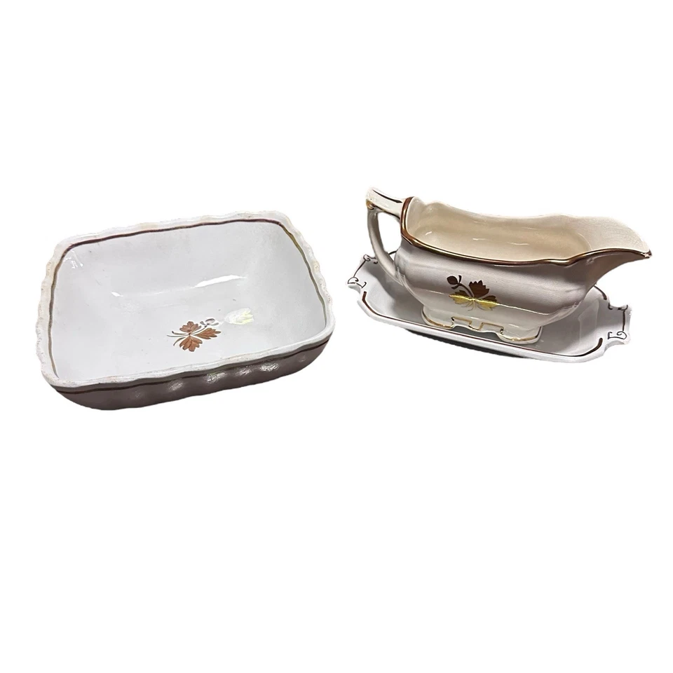 Alfred Meakin Royal Ironstone China Gold Leaf Gravy Boat Bowl Tray England 1890s - Image 2 of 4